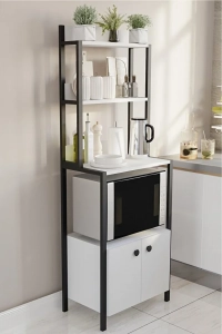 Çok Amaçlı Dolap Mutfak Bangosu mini Fırın Dolabı 2 Kapaklı Dolap Kahve Köşe beyaz