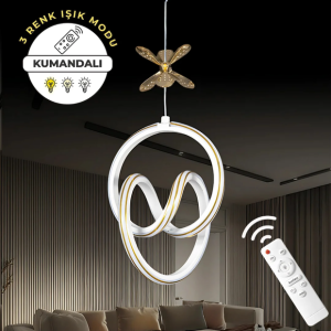 Yaren Beyaz Kumandalı 3 Renk LED Gold Çizgili Gold Kelebek Dekorlu Sarkıt Avize