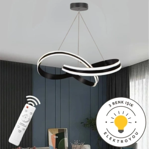 Astera Siyah Kumandalı 3 Renk Ledli Modern Özel Tasarım Sarkıt Led Avize