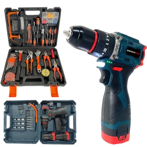 BoschPlus Akülü Kömürsüz Armut Batarya Vidalama Matkap Seti ve 105 Parça Özel Alışım Çelik Profesyonel Alet Takım Seti