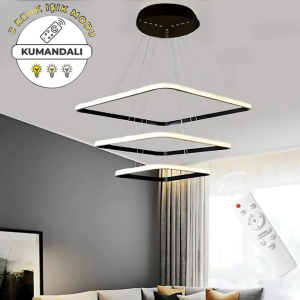 Maria Siyah Kare Uzaktan Kumandalı Dimmerli 3 Renk Ledli Avize