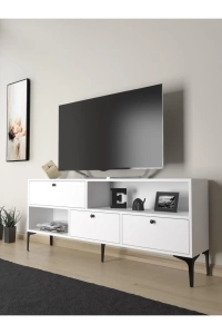 Katre 150 Cm Metal Ayaklı Tv Ünitesi - Beyaz / Siyah