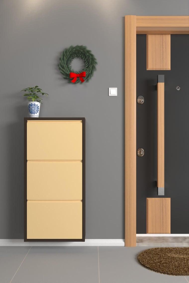 Üçlü Metal Ayakkabılık Kahve Krem 