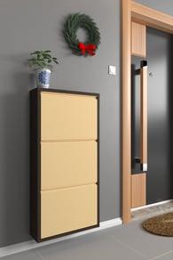 Üçlü Metal Ayakkabılık Kahve Krem 