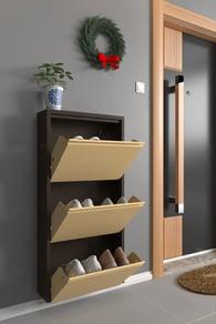 Üçlü Metal Ayakkabılık Kahve Krem 