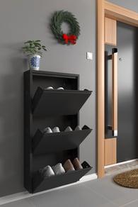 Üçlü Metal Ayakkabılık Siyah