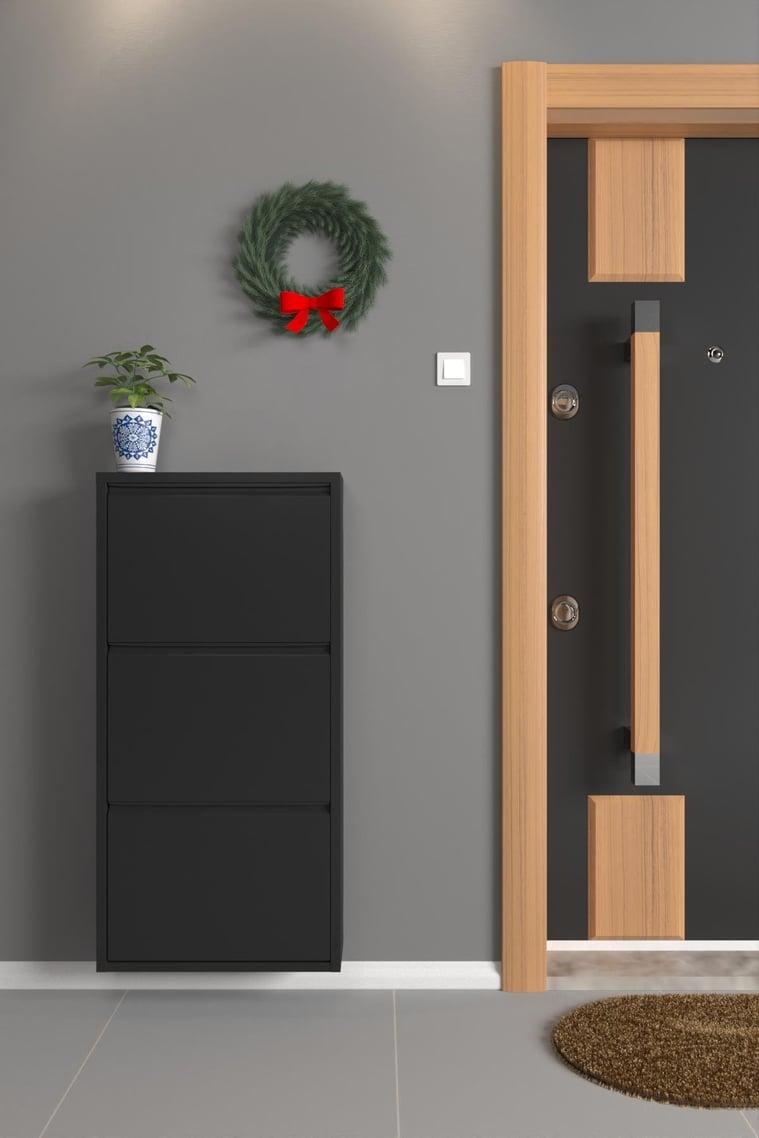 Üçlü Metal Ayakkabılık Siyah