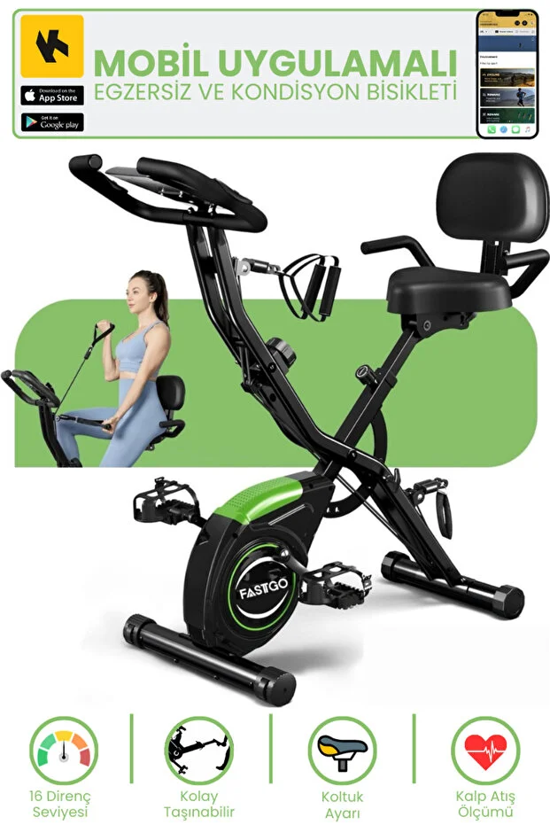 FASTGO Katlanabilir Ekranlı Egzersiz Bisikleti 4IN1 Manyetik Bisiklet Evde Egzersiz Kondisyon Bisikleti(120 Kg Kapasiteli)