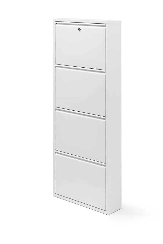 Kilitli 4'lü Metal Ayakkabılık - Beyaz