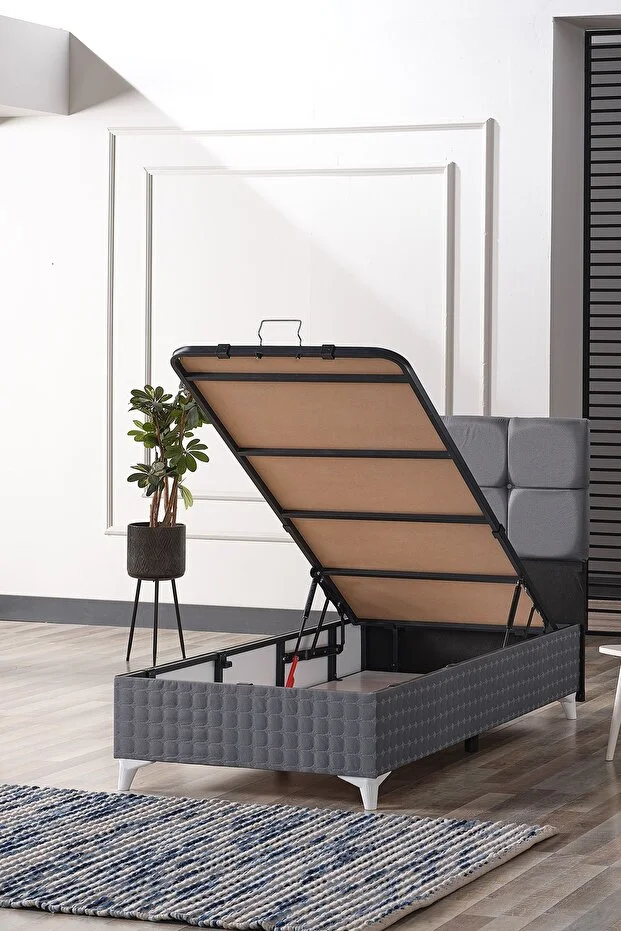 Prestij Tek Kişilik Baza Başlık Set Gri 90x190 cm