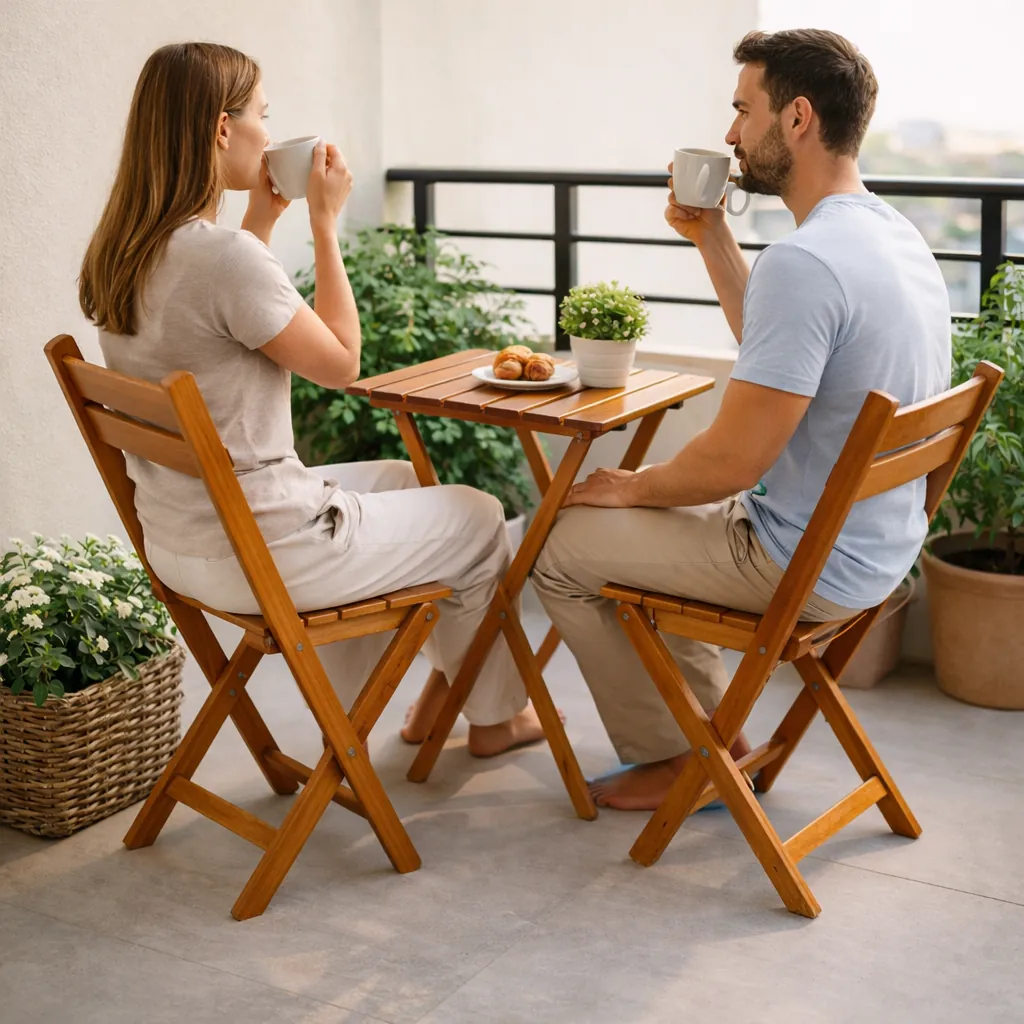 3'lü Ahşap Bistro Set - 2 Kademeli Katlanır Masa ve Sandalye 3'lü Ahşap Bistro Set - 2 Kademeli Katlanır Masa ve Sandalye