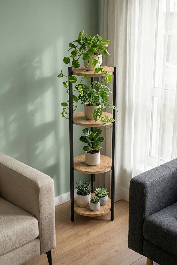 4 RAFLI YUVARLAK ÇİÇELİK RAF, ÇOK AMAÇLI RAF